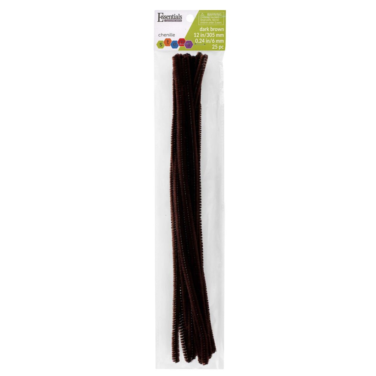 Essentials By Leisure Arts Chenille Stems Dark Brown 12" 6Mm 25Pc - Versatile Pipe Cleaners For Crafts, Diy Projects, And Decorations - Bright, Flexible Craft Pipe Cleaners